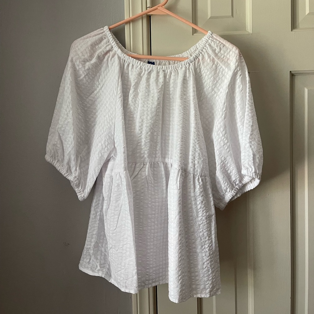 Old Navy Women’s White Waffle Peplum Puff Sleeve Shirt XL